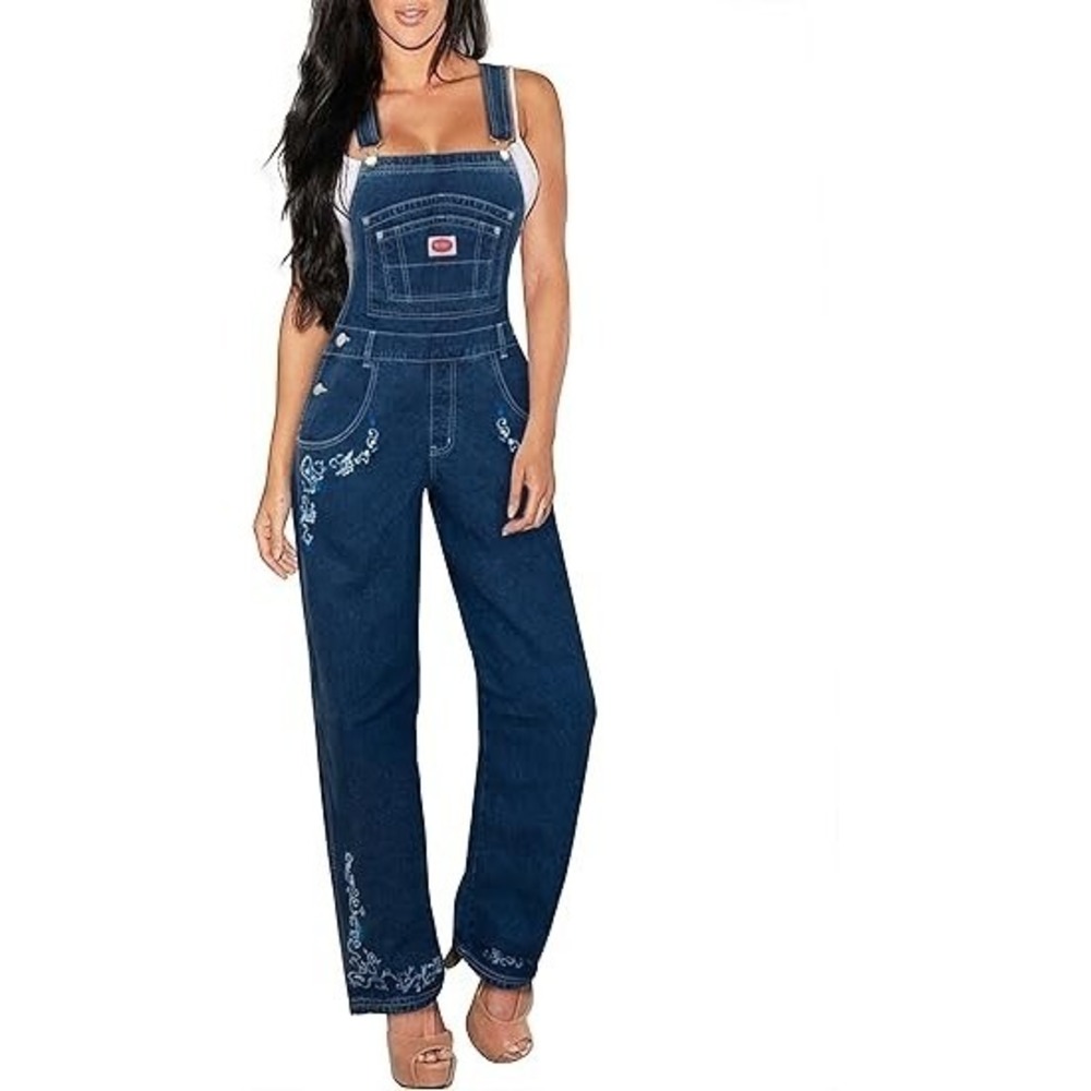 Revolt Women's Plus Size comfort Denim Jean‎ Blue Overalls PVJ6122X DARK WASH 22